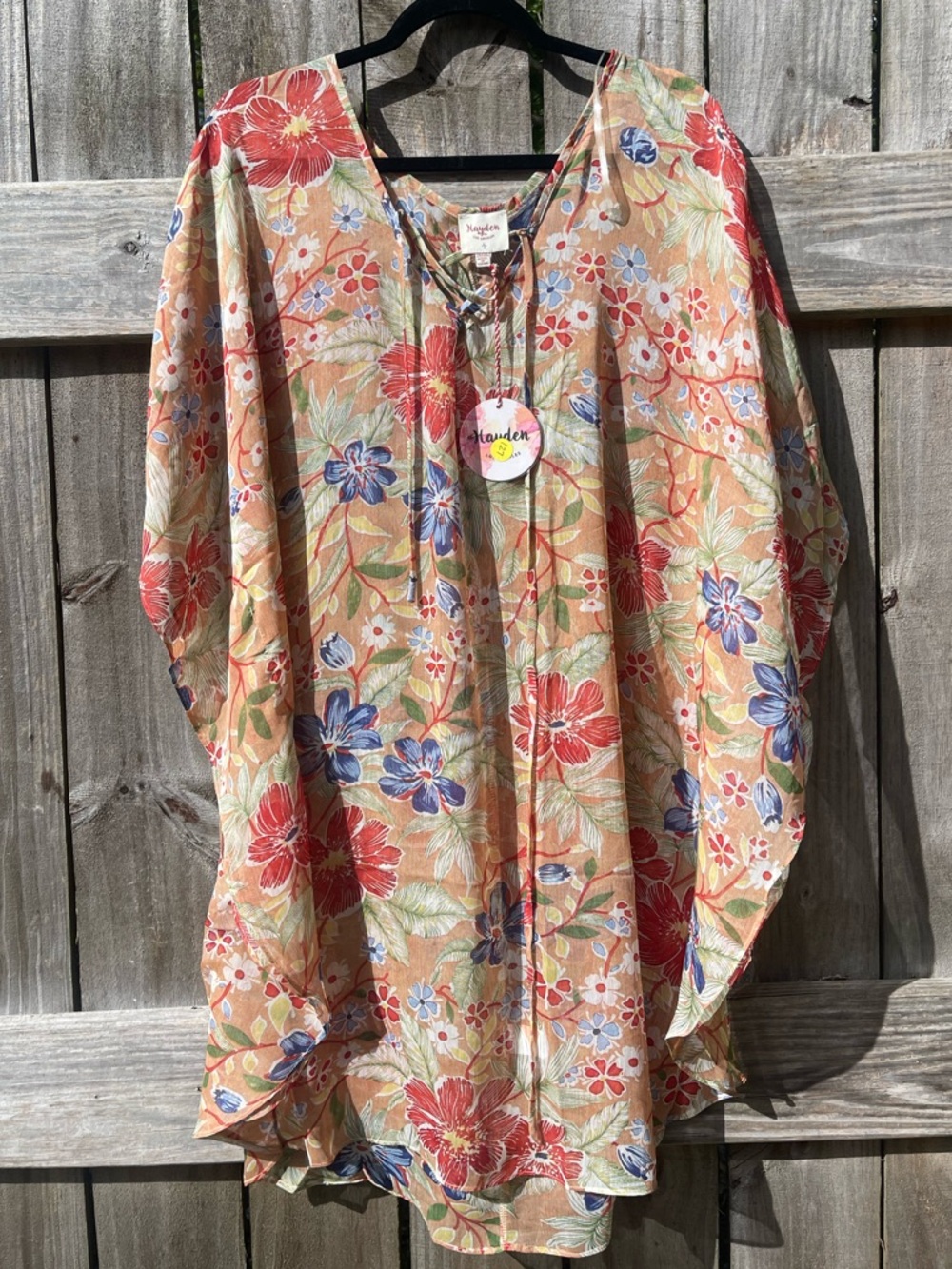 Hayden Peach Floral Lace-Up Sheer Beach Coverup Tunic Sz 2x / 3X